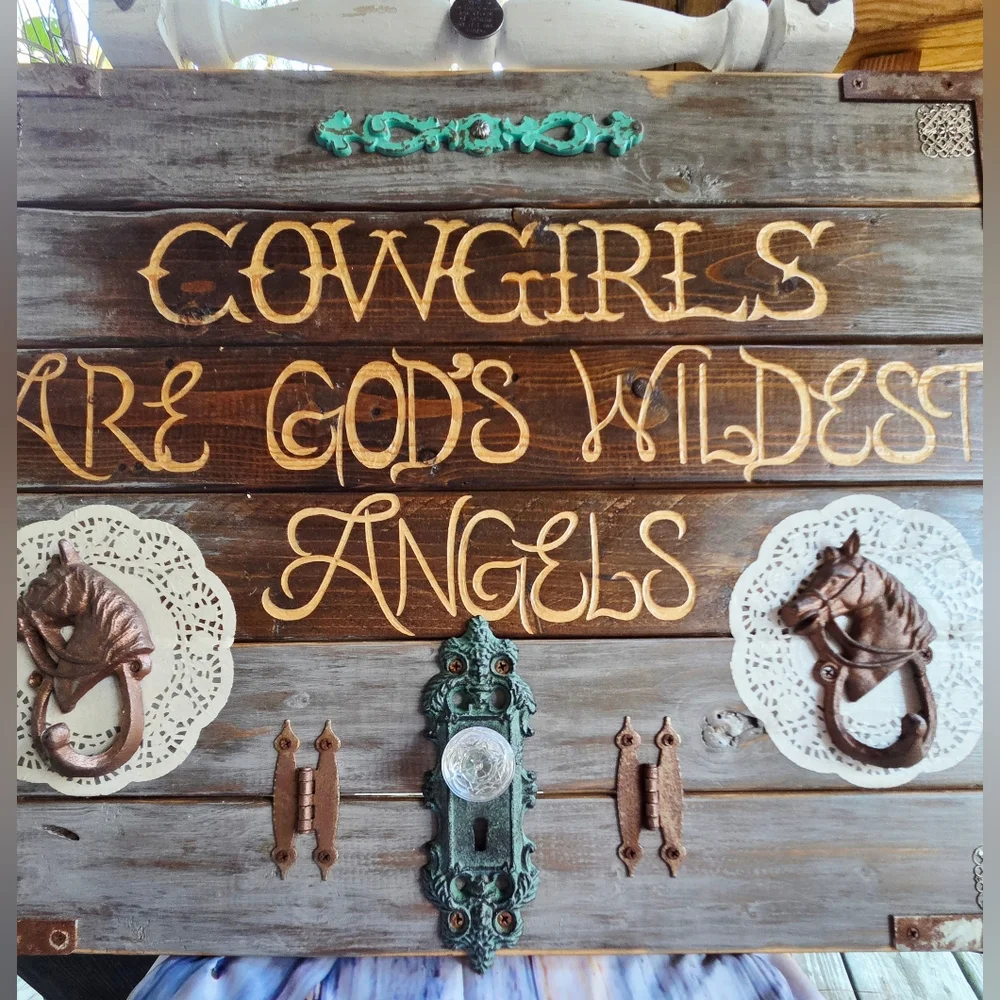 Handmade Rustic Brown and White Wall Decor with Horse Motif And Engraving